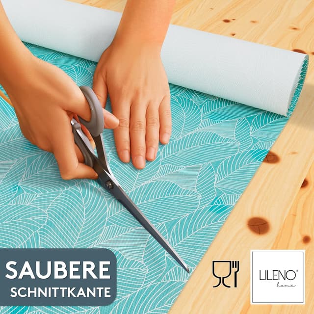 Detalle de LILENO HOME Tischdeckenrolle 1,10 x 25 m – Blätter Aqua aus Vlies (stoffähnlich, abwaschbar)