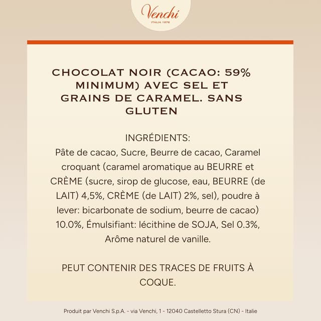 Detalle de Venchi Œuf au chocolat noir salé 150 g (éclats de caramel salé) avec surprise, collection de Pâques