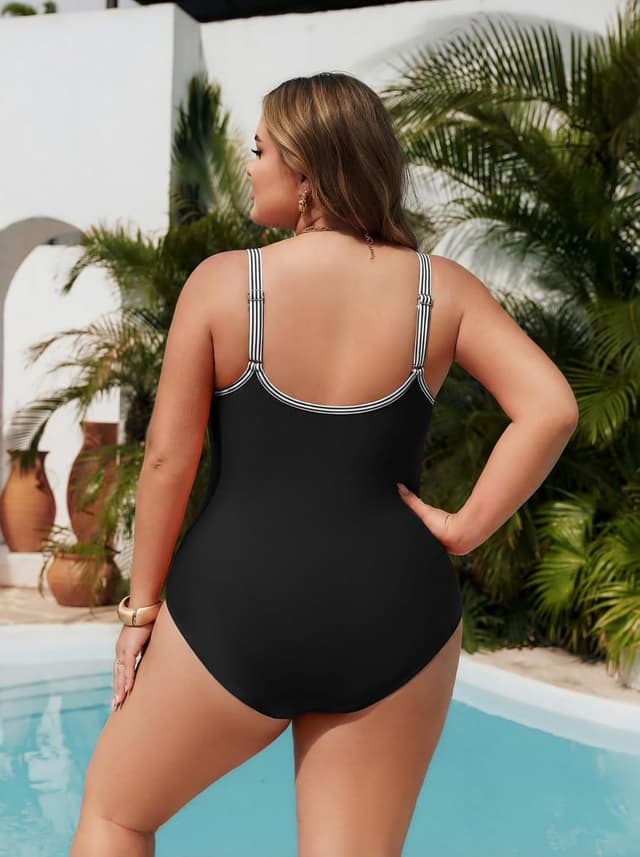 Detalle 2 de Hanna Nikole Damen Badeanzug in großen Größen mit Bauchweg-Mesh und Push-up Shape (verstellbare Träger)