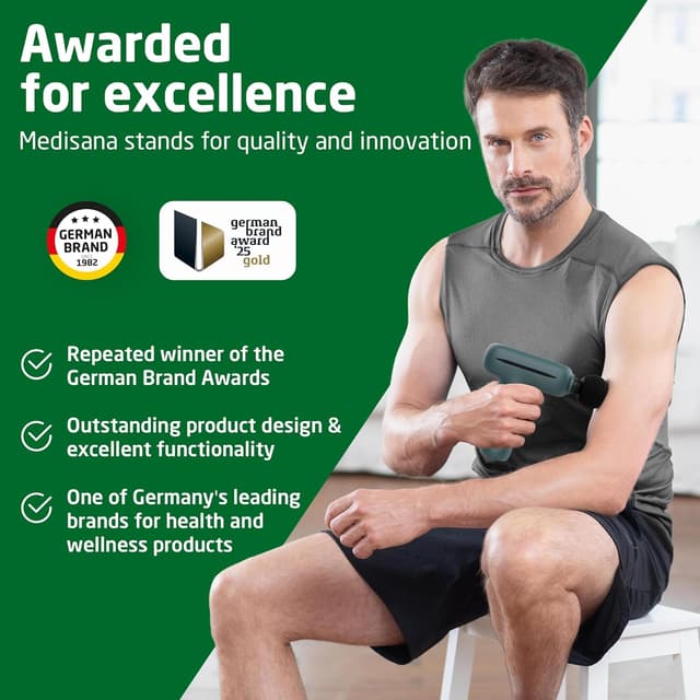 Detalle de medisana MG 200 Mini Massage Gun with 4 attachments, smart mode and 5 intensity levels