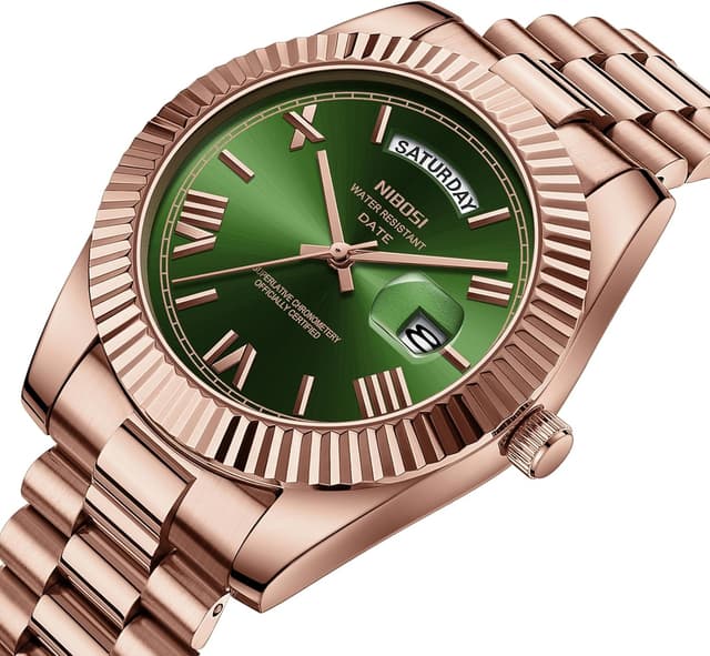 Detalle 2 de NIBOSI Orologio da uomo analogico al quarzo in acciaio inox con giorno e data, impermeabile 3 ATM