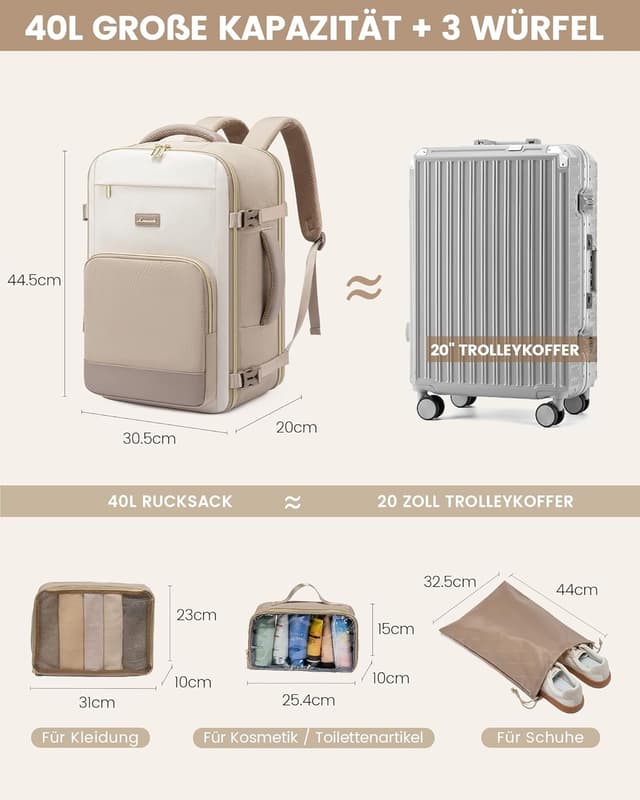 Detalle 2 de LOVEVOOK Handgepäck Rucksack 40 L