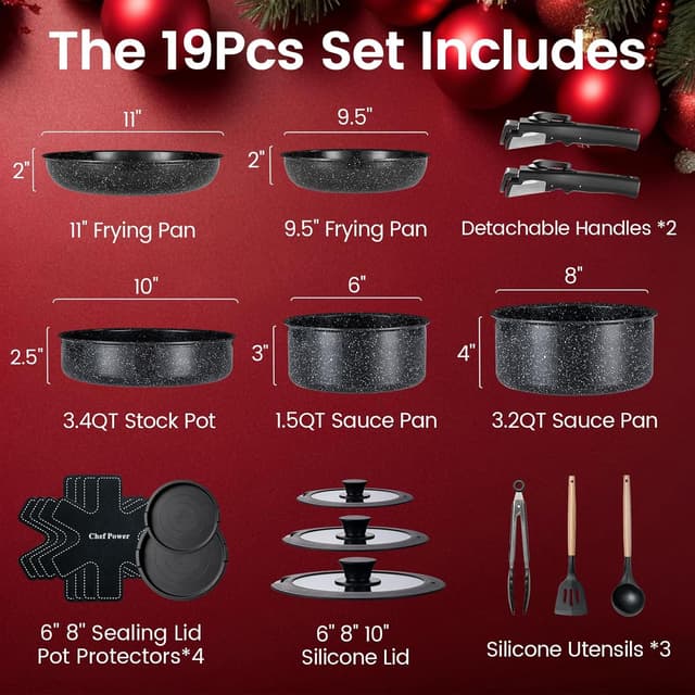 Thumbnail 1 de Chef Power Ceramic Nonstick 19-Piece Cookware Set