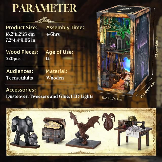 Detalle 2 de MiniCity Book Nook Kit DIY miniature dollhouse booknook with LED light and dust cover (Blade and Magic)