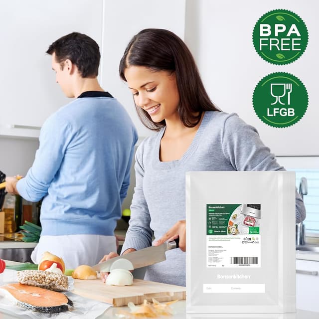 Detalle de Bonsenkitchen Sacchetti Sottovuoto VB3205 20x30 cm (100 buste, goffrate, senza BPA) per macchine sottovuoto