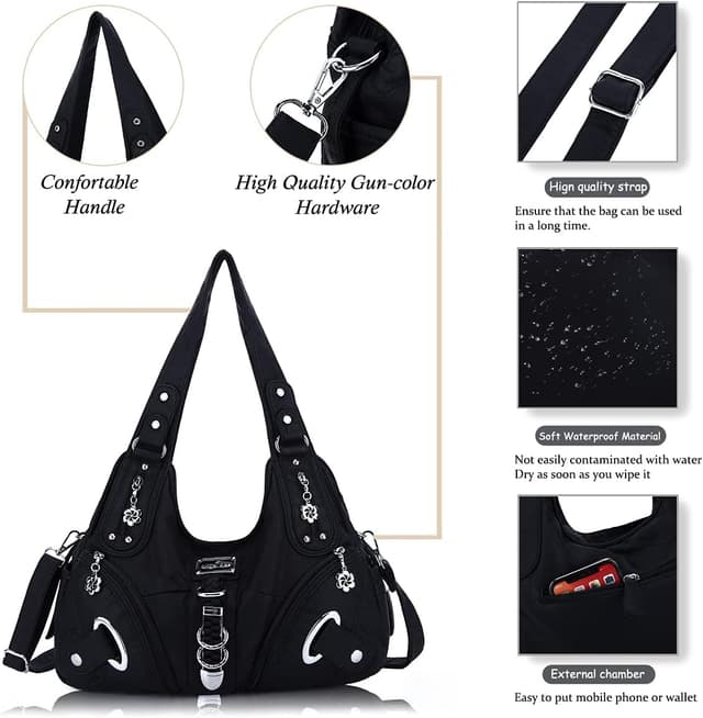 Detalle 1 de Angelkiss Large Hobo Satchel Handbag for Women (Washed PU Leather)