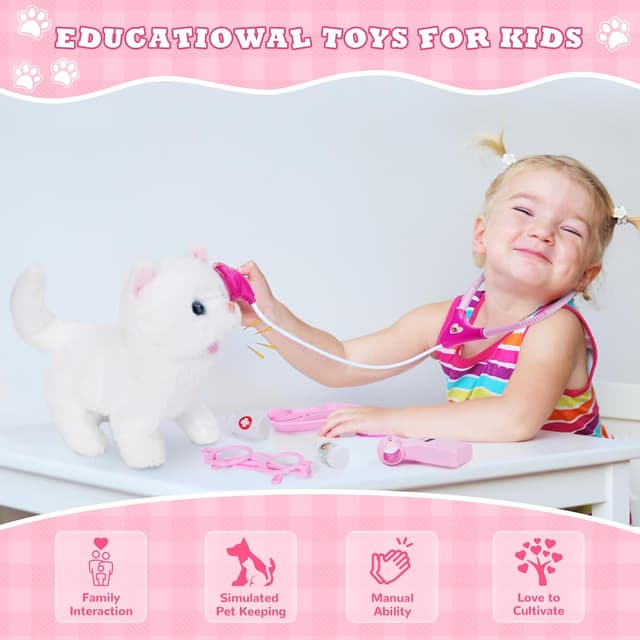 Detalle 2 de Doctor Kit for Girls Vet Play Sets for Kids (White Kitten) — Pretend Play Doctor Case for Ages 3–6