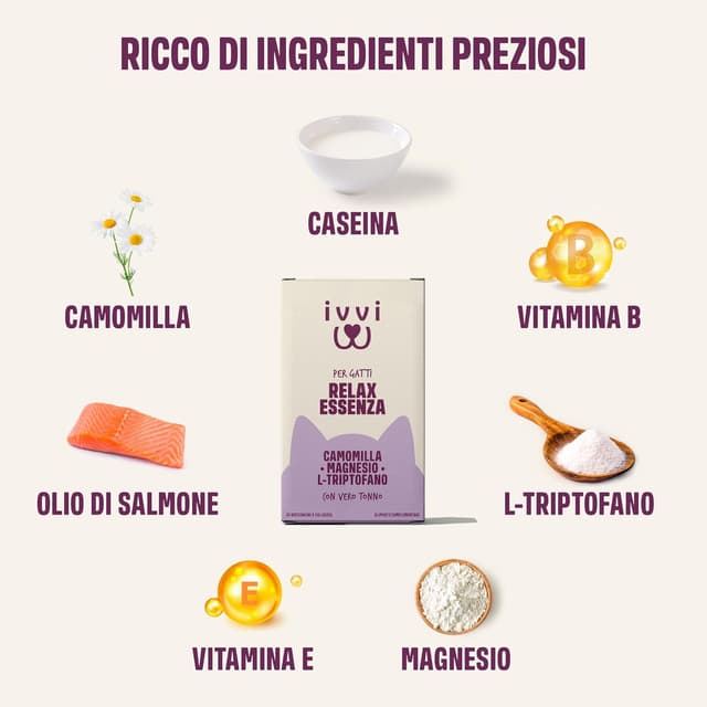 Detalle de ivvi Relax Essenza per Gatti – Crema funzionale alla camomilla, L-triptofano e magnesio con vero tonno