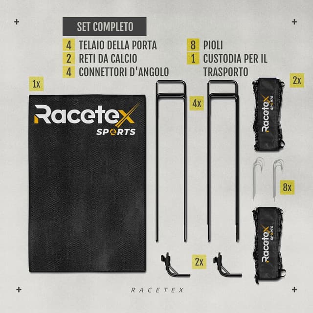 Detalle de Racetex set di 2 porte da calcio bambini con aste rinforzate in fibra di vetro e borsa di trasporto