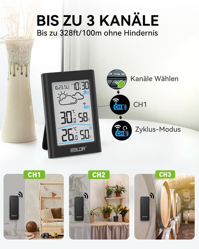 Detalle de BALDR Wetterstation Funk mit Außensensor 3.7 Zoll 📟