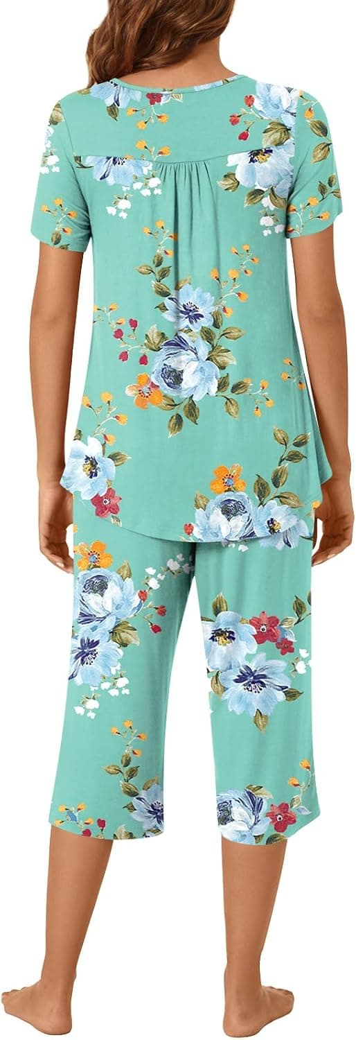 Detalle de COFNEW Women’s Summer Pajama Sets (2-Piece) Short Sleeve Top & Capri Pants with Pockets (Plus Sizes)