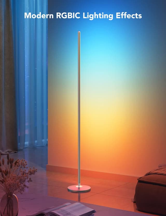 Detalle de Govee LED Floor Lamp RGBIC (Corner Lamp, Silver) with 61 Scene Modes & Music Sync