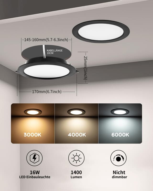 Detalle de Grebeam 6er LED Deckenleuchte IP44 16 W