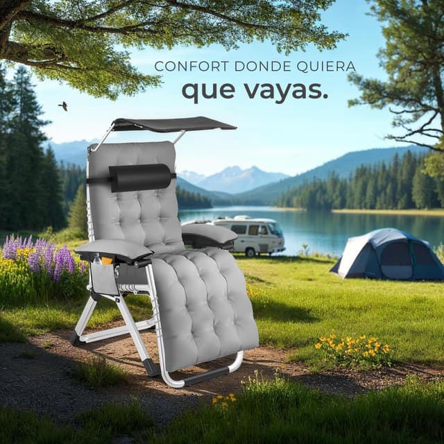 Thumbnail 1 de tectake Silla tumbona plegable gris 1