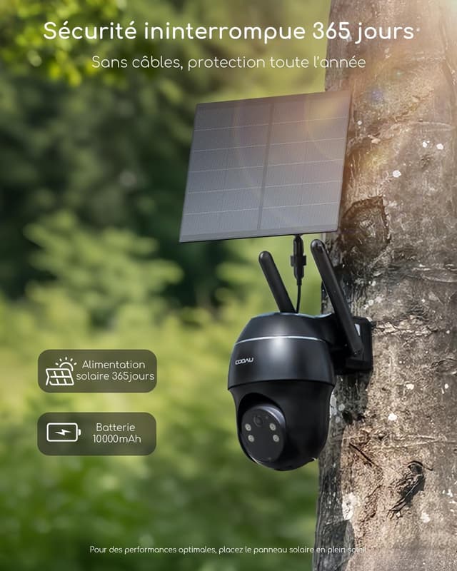 Detalle 2 de COOAU 4G AOV Caméra de surveillance extérieure PTZ 2K UHD avec eSIM et recharge solaire