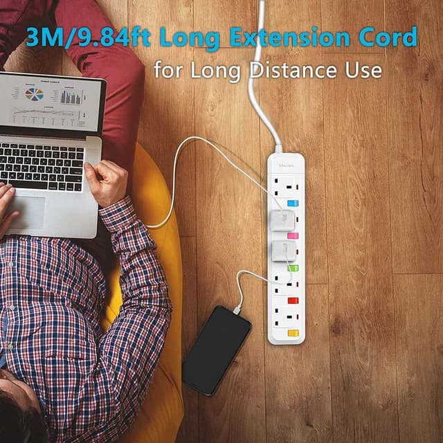 Thumbnail 6 de 3M Extension Lead 5 Way Individually Switches ⌁