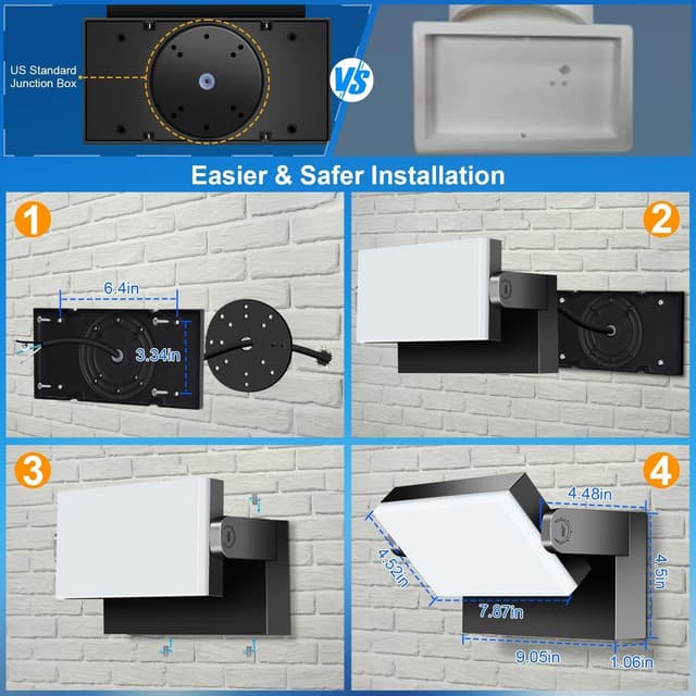 Thumbnail 6 de ledmo 4er-Set 60W LED-Wandleuchten außen/innen mit 360° schwenkbarem LED-Panel, 5.000 lm, 6.000 K, IP65