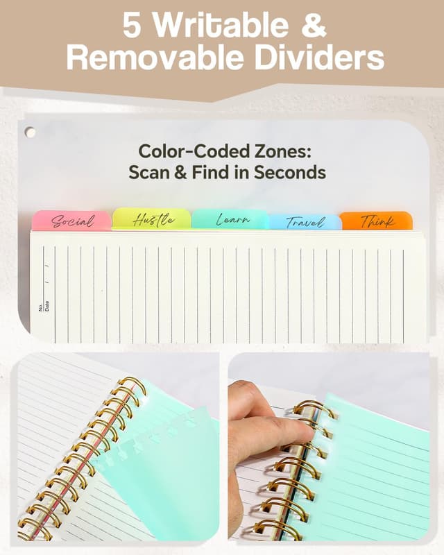 Detalle de ihaspoko A5 Notebook with Dividers (300 pages) – 100GSM spill-proof paper & PVC hard cover