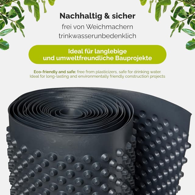 Detalle de Garronda Noppenfolie GD-0160 aus HDPE (1 m x 10 m, 400 g/m²) – Drainagebahn für Keller, Grundmauern und Hochbeet
