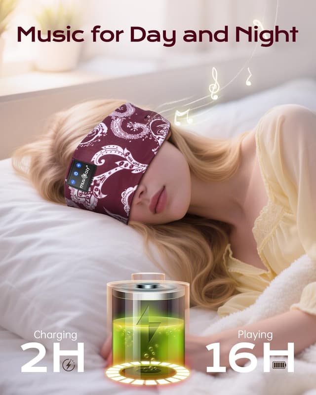 Detalle de MUSICOZY Sleep Headphones (Bluetooth 5.4) – Ultra-thin headband for side sleepers
