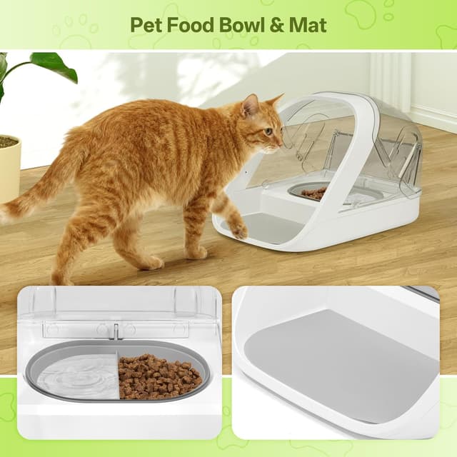 Detalle de Mat and Bowl Set for Automatic Microchip Pet Feeder (Single & Split Bowl + Mat), Grey