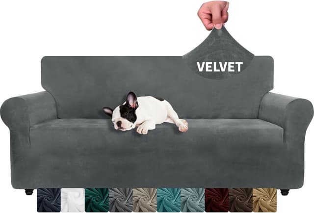 Detalle de XINEAGE Velvet 3-seater sofa cover, grey 🛋