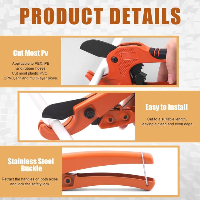 Detalle de Tanstic 2-piece ratchet PVC pipe cutter & PEX straight cut cutter set (1-5/8" & 1-3/8" max opening)