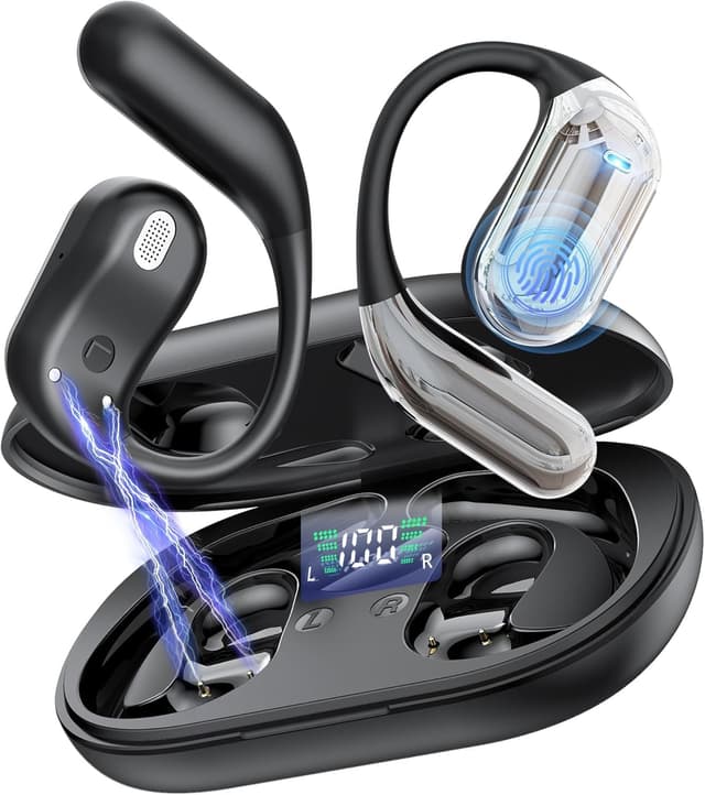 Detalle de EUQQ Open Ear Kopfhörer 50 Std kabellos (Bluetooth 6.1) mit flexiblen Ohrhaken und 4× ENC Mic