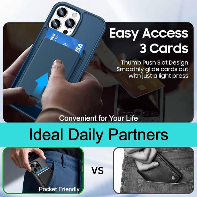 Detalle de Ntwinro Magnetic iPhone 13 Pro Case with Detachable Wallet (MagSafe Compatible) — Deep Blue