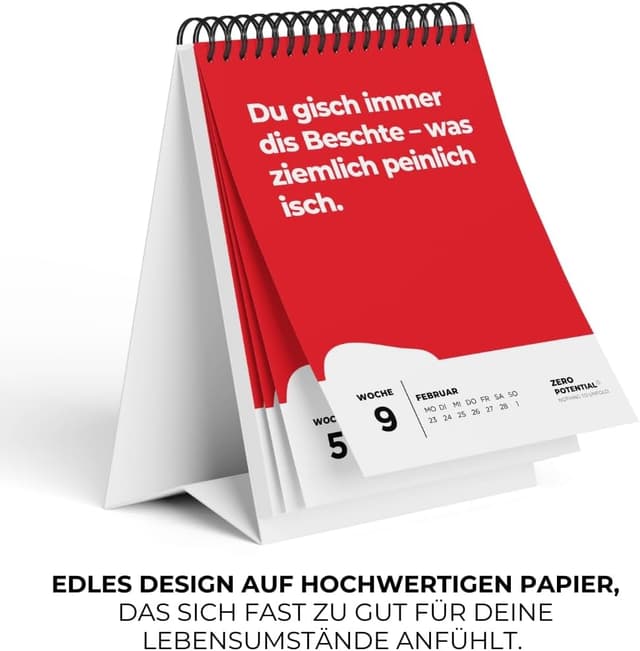 Detalle 2 de Demotivierender Kalender (schweizerdeutsch, A6) – 2025er Tischkalender mit 52 sarkastischen Sprüchen