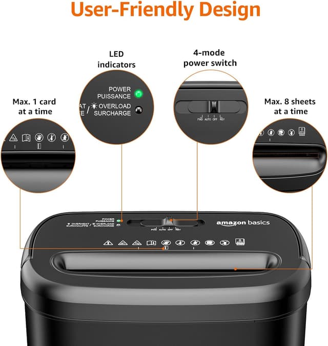 Detalle 2 de Amazon Basics Shredder 8-sheet cross-cut ๐