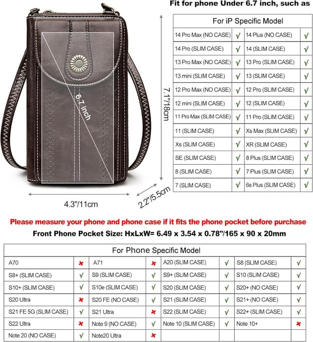 Detalle de S-ZONE Pn21b017 portamonete/portafoglio da donna con blocco RFID per telefono fino a 6,5
