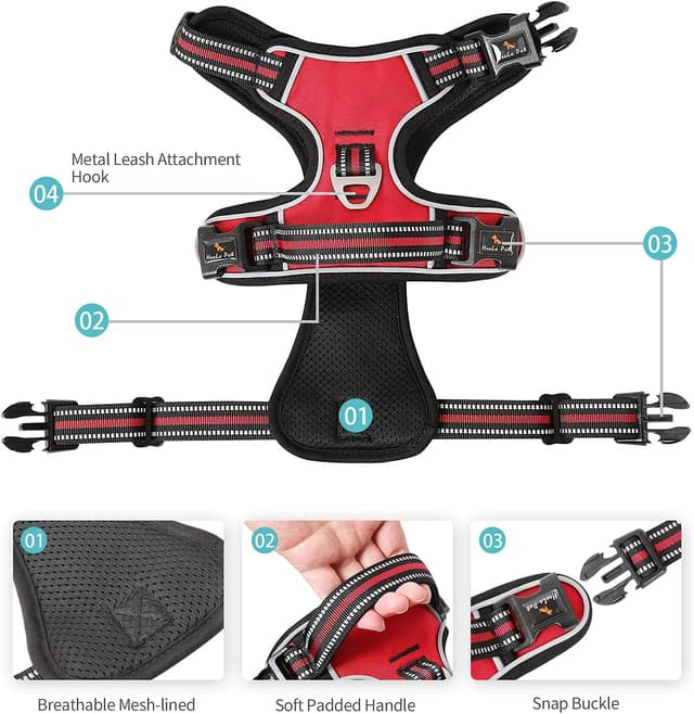 Thumbnail 6 de HEELE Harnais pour chien anti-traction réfléchissant rouge avec poignée rembourrée – Taille M