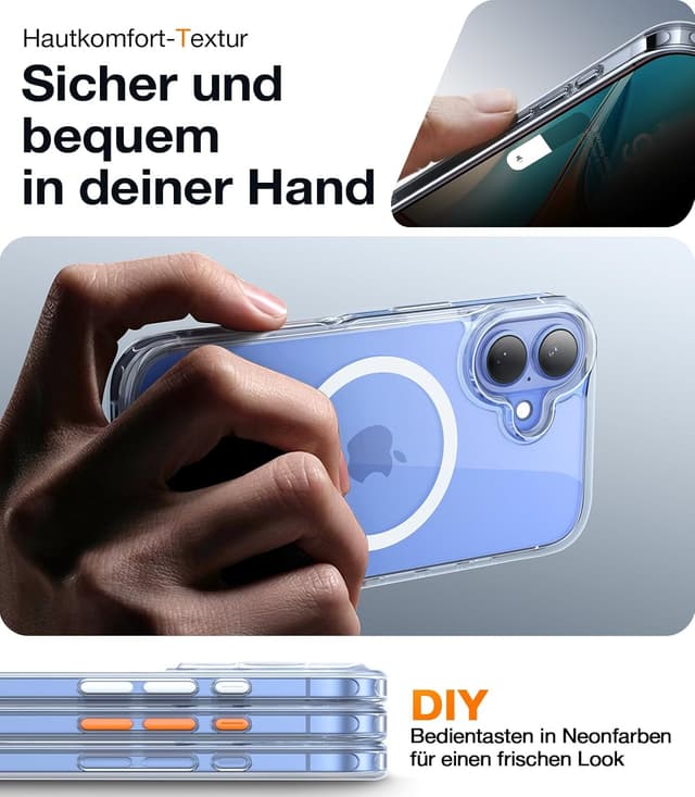 Detalle de TORRAS Guardian-Mag Hülle für iPhone 16 mit MagSafe-Schutz & 38 integrierten Magneten (transparent)