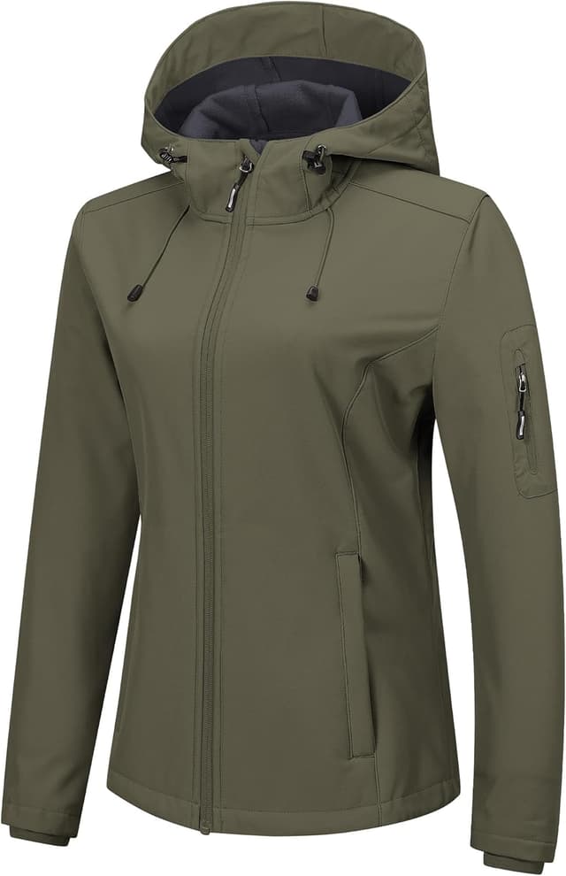 Detalle de Outdoor Ventures Damen Softshelljacke wasserdicht & winddicht mit Kapuze – Übergangs- und Funktionsjacke