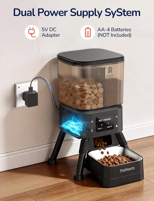 Detalle 1 de Automatic Cat Feeder Dual Hopper (PalNests) – 4L Smart WiFi Dry Food Dispenser with Timer