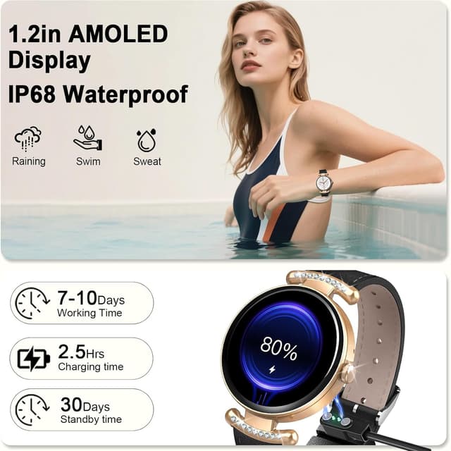 Detalle 2 de uaue Smart Watch for Women with Bluetooth Calling (1.2'' AMOLED) Fitness Tracker with Heart Rate, SpO2 & Sleep
