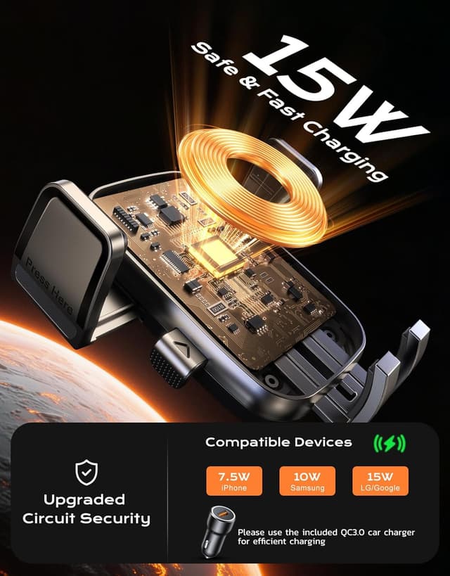 Detalle 2 de Mohard 15W Wireless Car Charger Mount