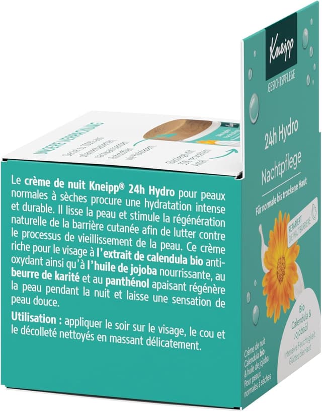 Detalle 2 de Kneipp Hydro per 24 ore crema viso con calendula biologica e vitamina E, per pelli normali e secche (50 ml)