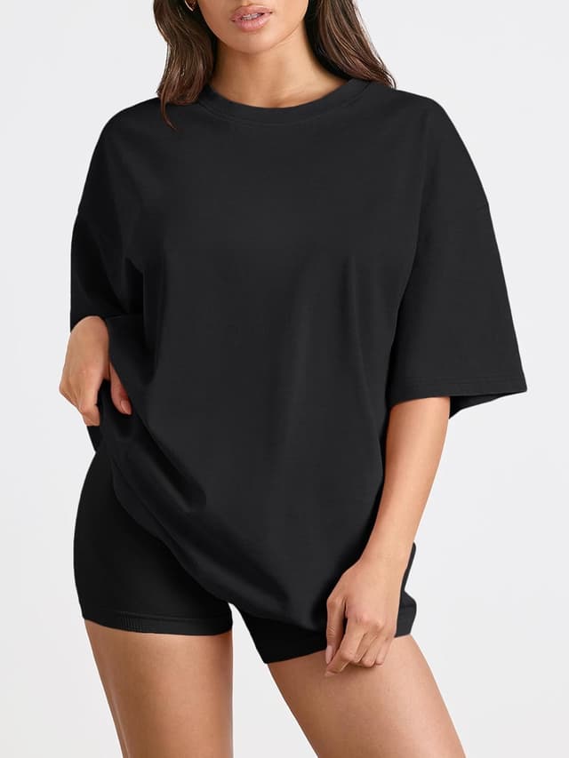 Detalle 2 de LILLUSORY oversized T-shirt for women – short-sleeve tunic-style basic for summer, gym and going out