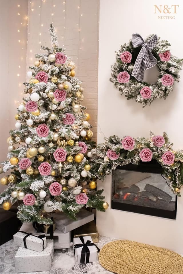 Detalle de N&T NIETING Artificial Glitter Roses (Pink), 25pc DIY fake flowers with bendable stems