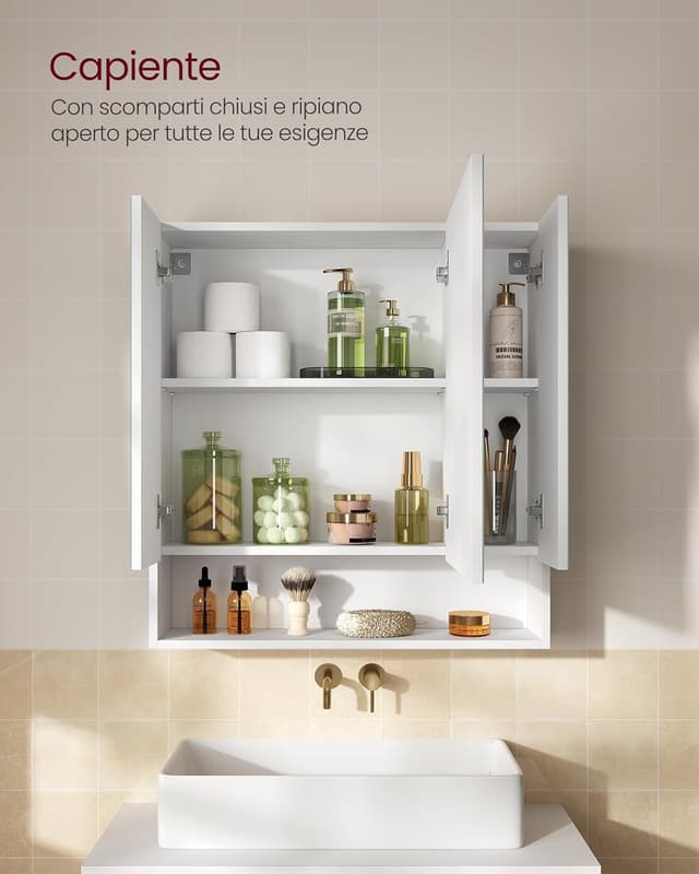 Detalle de VASAGLE KAILYN BBK129W01 armadietto bagno da parete con specchio e ante a specchio