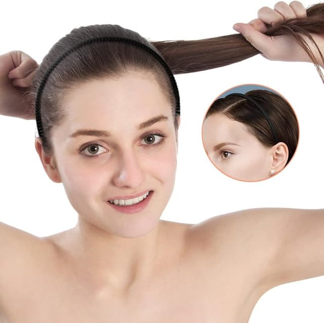 Detalle de LOPHE lot de 8 serre-têtes zigzag anti-glisse ABS (noir, café, caqui, blanc cassé) pour yoga, fitness et maquillage