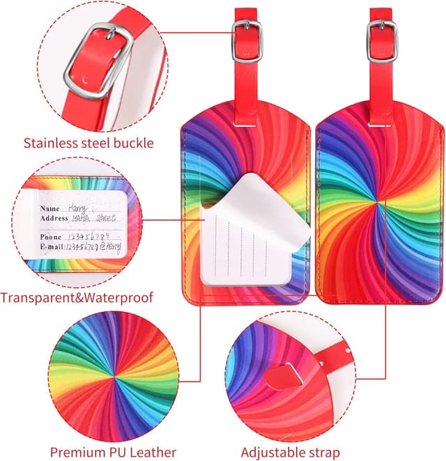 Thumbnail 2 de Leather Luggage Tags 2 Pcs Spinning Rainbow