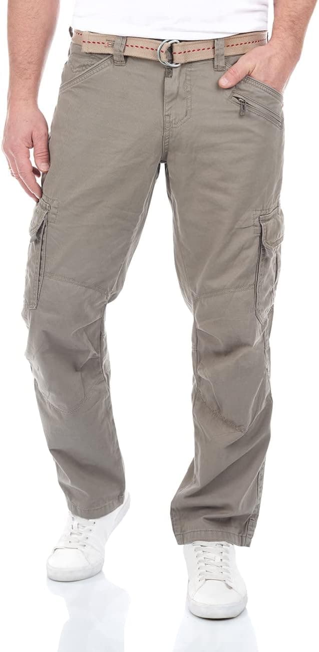 Detalle de Timezone Cargohose Herren BenitoTZ Loose Fit mit Gürtel – Beige/Grau/Khaki (Wäsche 30 °C, Größen 29–40)