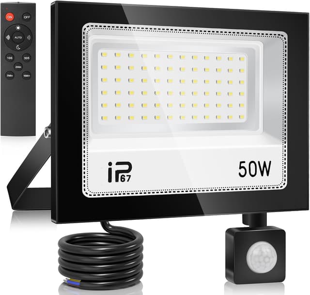 Detalle de Projecteur LED extérieur YZYFACAI 50W avec détecteur de mouvement et télécommande, 5000 lm, blanc froid 7000K, IP67