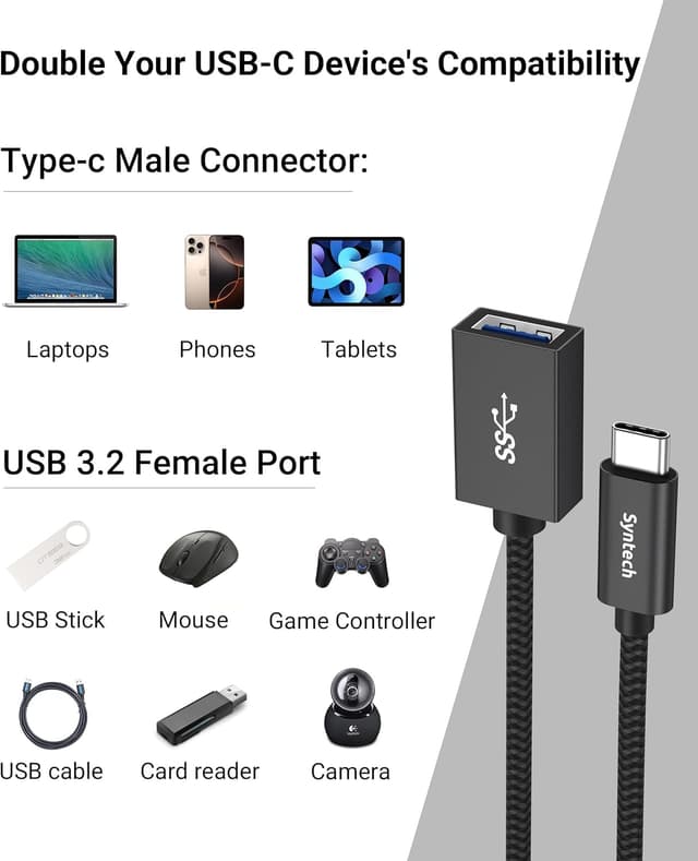 Thumbnail 6 de Syntech lot de 2 adaptateurs USB-C vers USB 3.0 (10 Gbps) avec OTG, noir