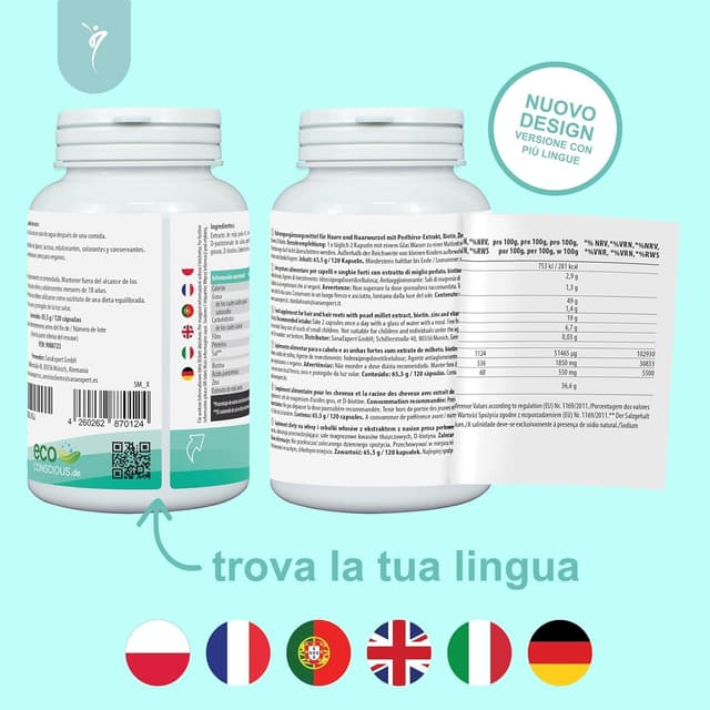 Detalle de SanaExpert Haar Forte integratore vegano per capelli e unghie con biotina, zinco e selenio (120 capsule)
