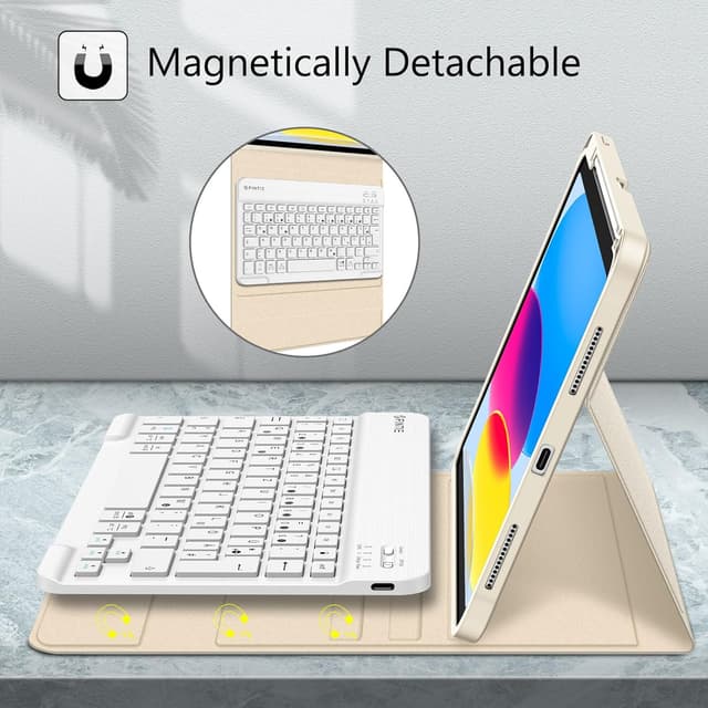 Detalle 2 de FINTIE Hülle mit abnehmbarer Tastatur für iPad (A16) 11/10.9 Generation 2025/2022 – QWERTZ, magnetisch, Champagner