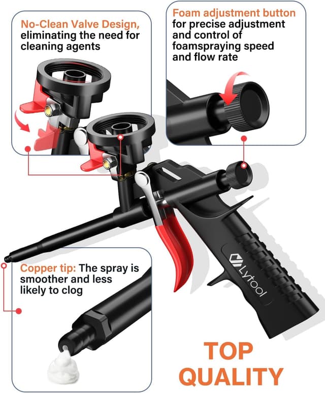 Detalle de Lytool 2 pezzi pistola per schiuma poliuretanica (PU) autopulente con teflon